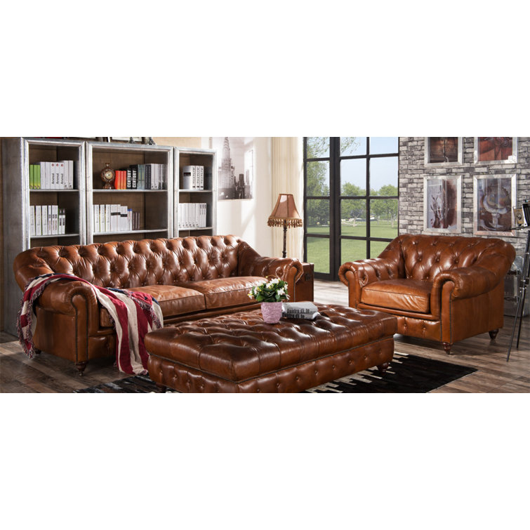Williston Redding 2 Piece Leather Sofa Set Wayfair.co.uk